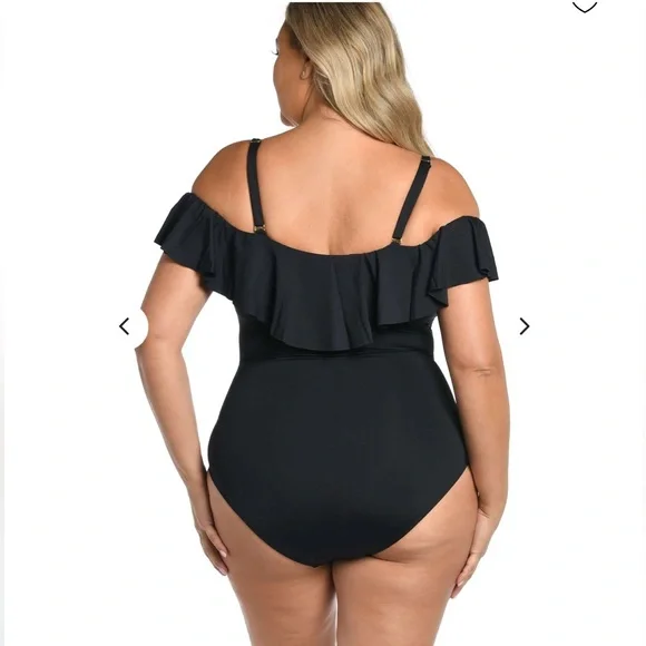 Women's Plunge Neckline Ruched Monokini One Piece Plus Size Swimsuit L - Picture 2 of 2